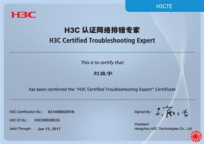H3CTE H3C认证网络排错专家 刘维宇