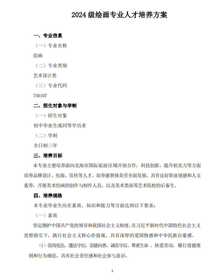 2024 级绘画专业人才培养方案